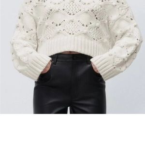 Zara ecru pointelle knit sweater